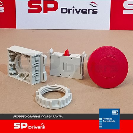 BOTAO CEW-BCTM1-01000000 COGUMELO COM TRAVA ECONOMICO PADRAO VERMELHO 22 mm DE RESINA TERMOPLASTICA Ui=690 Volts