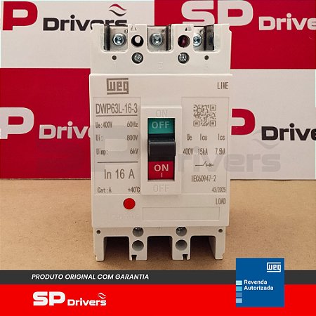 DISJUNTOR DWP63 15 KA (400 VCA) MAGNETICO E TERMICO FIXO 16A 3P
