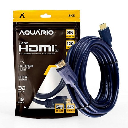 CABO HDMI 8K GOLD 5 METROS 2.1 ULTRA HD 120HZ AQUÁRIO LANÇAMENTO