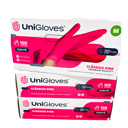 Kit com 3 Luvas Unigloves Rosa Pink Tamanho:M