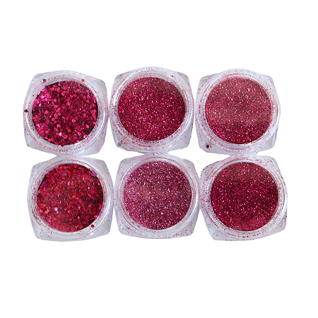 Kit Glitter Flocado e Fino com 6 Unidades - Cor Rosa