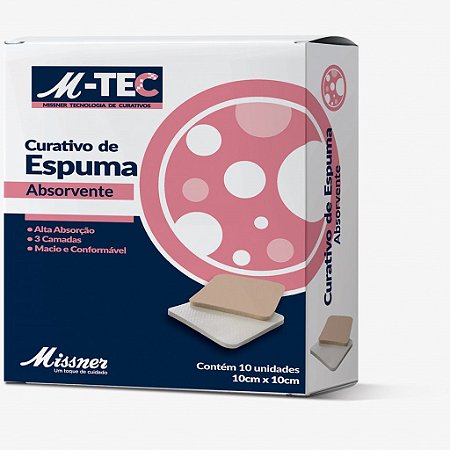 Curativo de Espuma Absorvente de Silicone sem borda M-TEC 10cmX10cm - Missner