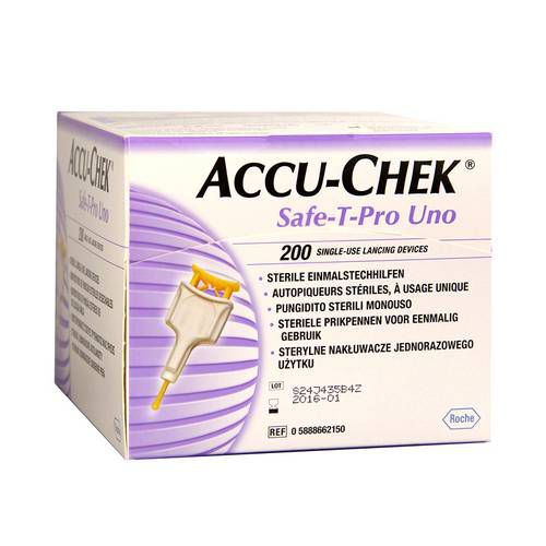 Lancetas Accu-Chek Safe-T-Pro Uno Com 200 Unidades