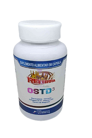 OSTD3 (Glucosamina, Vitamina D3, Cúrcuma, Colágeno UC II, Cloreto de Magnésio 500 mg 120 caps - Rei Terra