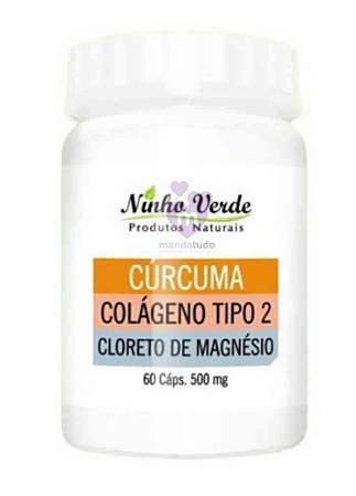 Cúrcuma, Colágeno Tipo 2 e Cloreto de Magnésio 500 mg 60 caps - Ninho Verde