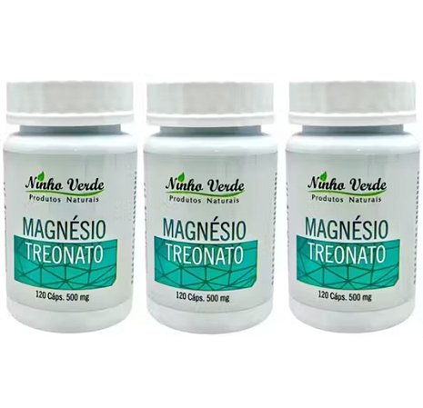 Kit 3 Magnésio Treonato 500 mg 120 caps - Ninho Verde