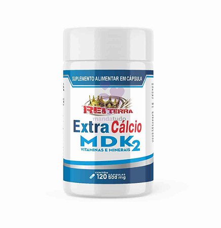 Extra Cálcio MDK2(Cálcio, Magnésio, Vitamina D e Vitamina K2) 500 mg 120 caps - Rei Terra