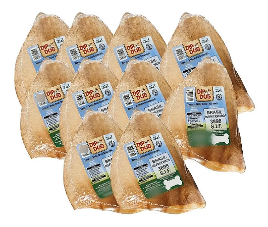 Kit 10 Mordedores Orelha Bovina Natural Pra Cachorro Dip Dog