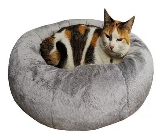 Caminha De Pelúcia Pet Redonda Para Cachorros E Gatos 50x50 Cinza