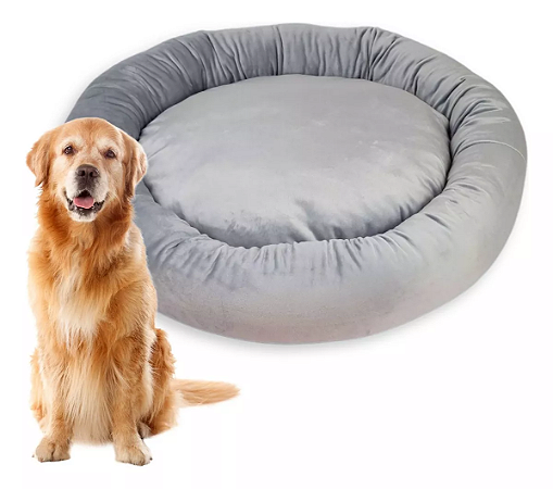 Caminha Nuvem Pet Redonda Para Cachorros E Gatos Lavável Gg Cor Cinza Desenho Liso