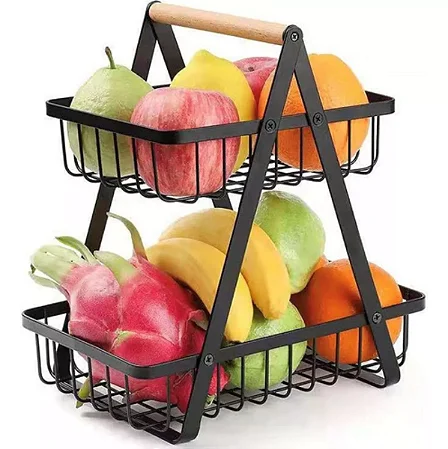 Fruteira Aramada de Mesa 2 Andares Preta