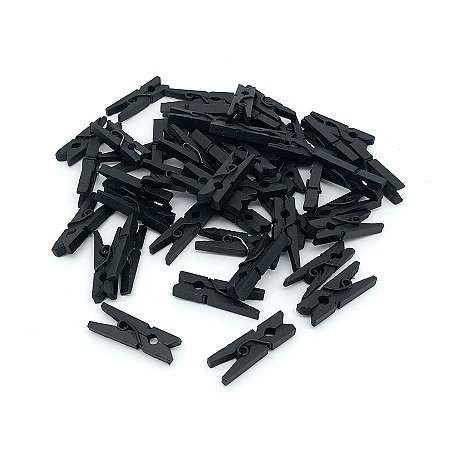 Mini Prendedor Madeira 2,5cm - 100 Unidades - Preto