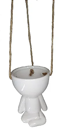Vaso Cachepô Pendente em Cerâmica Bob Homenzinho Branco MD3