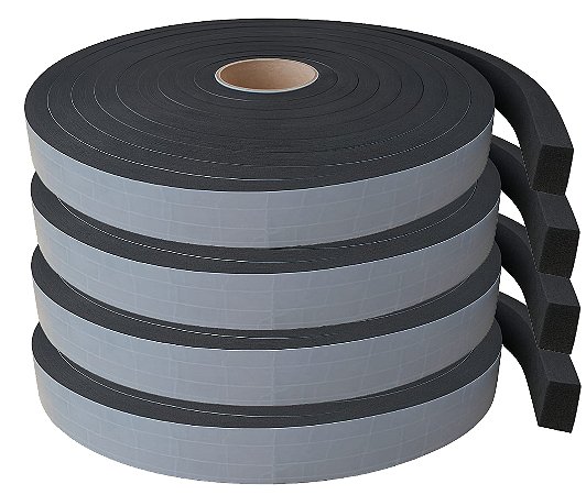 Fita EVA Preto Adesivado 1 Lado - 15mm X Larg 20mm X 4 Rolos 20 Metros