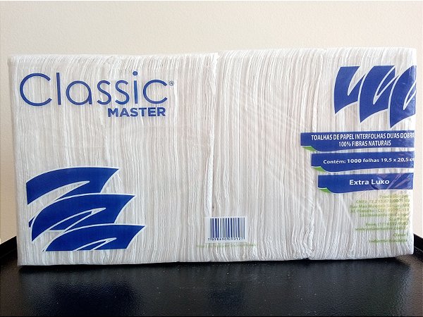 PAPEL TOALHA INTERFOLHA DUAS DOBRAS EXTRA LUXO 100% CELULOSE - 1000 FLS 19,5 X 20,5 CM