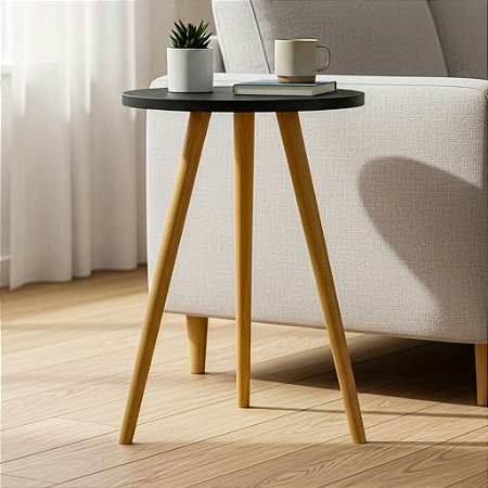 Mesa De Canto Redonda 35cm - Preto