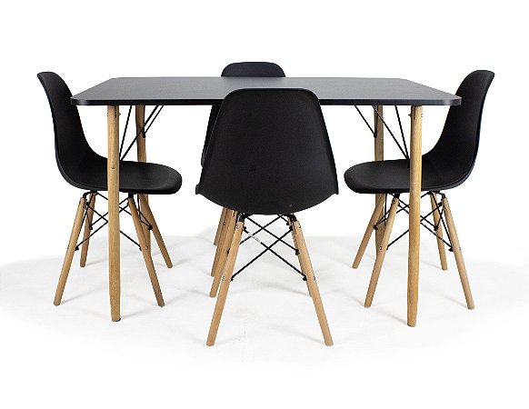 Mesa de Jantar Retangular 120x80cm Preta com 4 Cadeiras Eames Preta