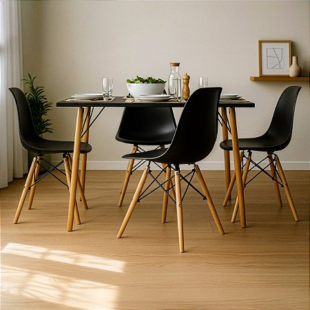 Mesa de Jantar Retangular 120x80cm Preta com 4 Cadeiras Eames Preta