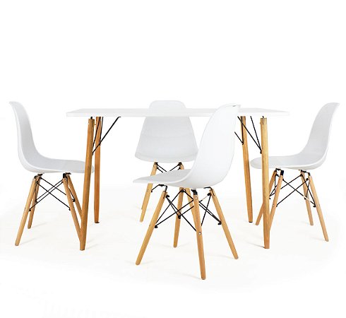 Mesa de Jantar Retangular 120x80cm Branco com 4 Cadeiras Eames Branca