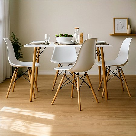 Mesa de Jantar Retangular 120x80cm Branco com 4 Cadeiras Eames Branca