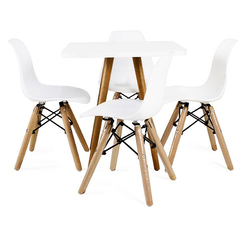 Mesa Infantil Branca 50cm Quadrada trípe 4 Cadeiras Eiffel Branco