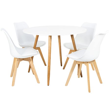 Mesa de Jantar Redonda Sofia 100cm Branca com 4 Cadeiras Siena Branca