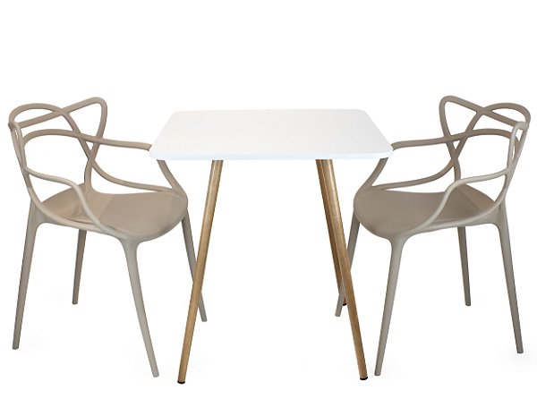 Mesa Quadrada Sofia 70cm Branca com 2 Cadeiras Allegra Branca