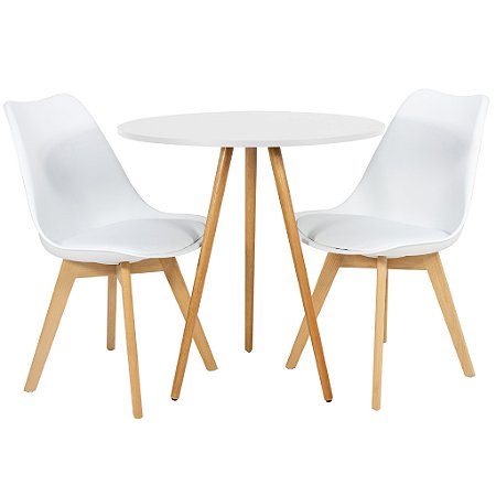 Mesa Redonda Tripé 70cm Branca com 2 Cadeiras Siena Branca