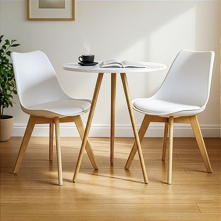 Mesa Redonda Tripé 70cm Branca com 2 Cadeiras Siena Branca