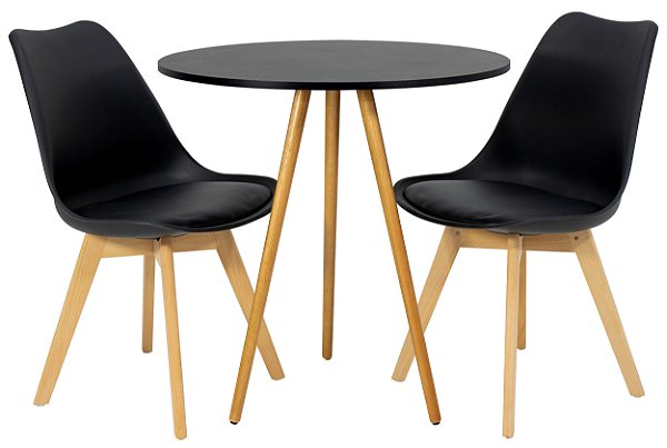 Mesa Redonda Tripé 70cm Preta com 2 Cadeiras Siena Preta