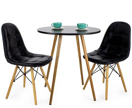Mesa Redonda Sofia 70cm Preta com 2 Cadeiras Botonê Preta