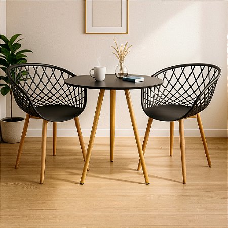 Mesa Redonda Tripé 70cm Preta com 2 Cadeiras Clarice Preta