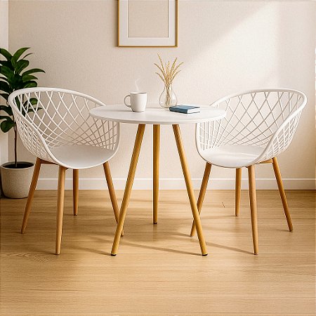 Mesa Redonda Tripé 70cm Branca com 2 Cadeiras Clarice Branca