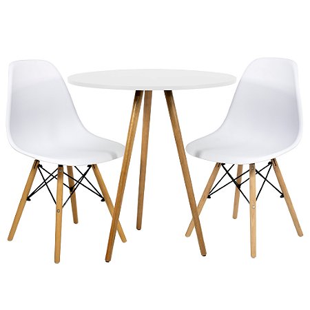 Mesa Redonda Tripé 70cm Branca com 2 Cadeiras Eiffel Branca