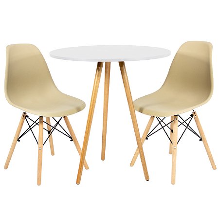 Mesa Redonda Tripé 70cm Branca com 2 Cadeiras Eiffel Nude