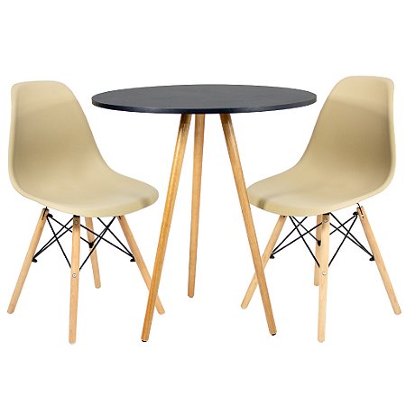 Mesa Redonda Tripé 70cm Preta com 2 Cadeiras Eiffel Nude