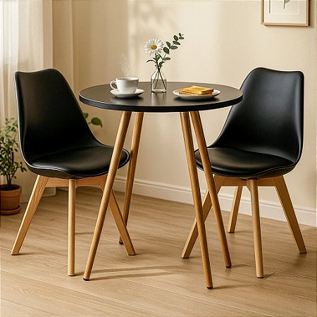 Mesa Redonda Sofia 70cm Preta com 2 Cadeiras Siena Preta