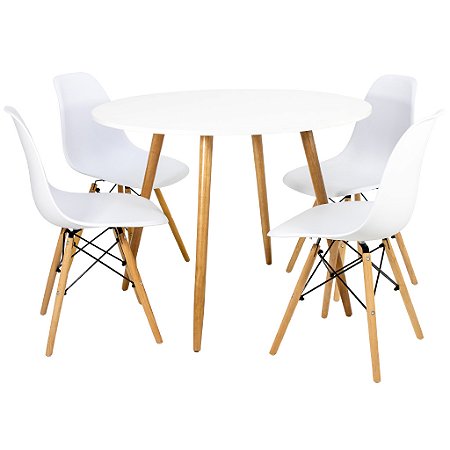 Mesa de Jantar Redonda Sofia 100cm Branca com 4 Cadeiras Eames Branca