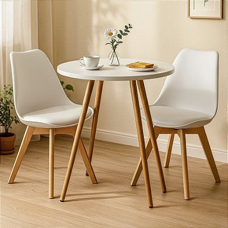 Mesa Redonda Sofia 70cm Branca com 2 Cadeiras Siena Branca