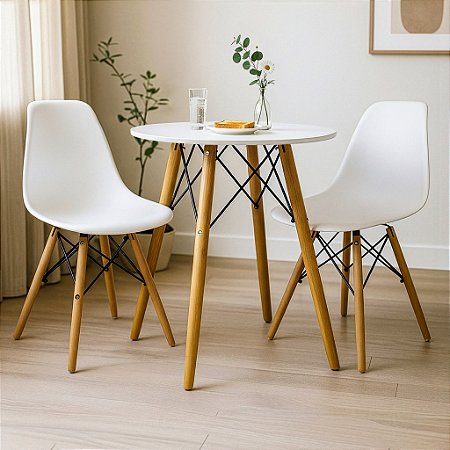 Mesa Redonda Eiffel 60cm Branca com 2 Cadeiras Eiffel Branca