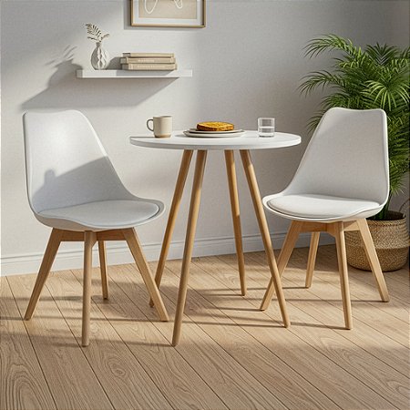 Mesa Redonda Sofia 60cm Branca com 2 Cadeiras Siena Branca