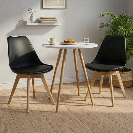 Mesa Redonda Sofia 60cm Branca com 2 Cadeiras Siena Preta