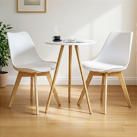Mesa Redonda Tripé 60cm Branca com 2 Cadeiras Siena Branca