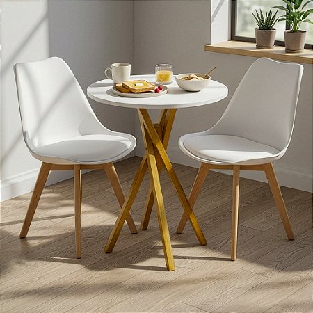 Mesa Redonda Bistrô 60cm Branca com 2 Cadeiras Siena Branca