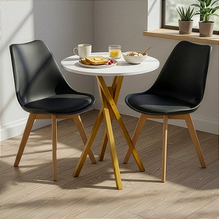 Mesa Redonda Bistrô 60cm Branca com 2 Cadeiras Siena Preta