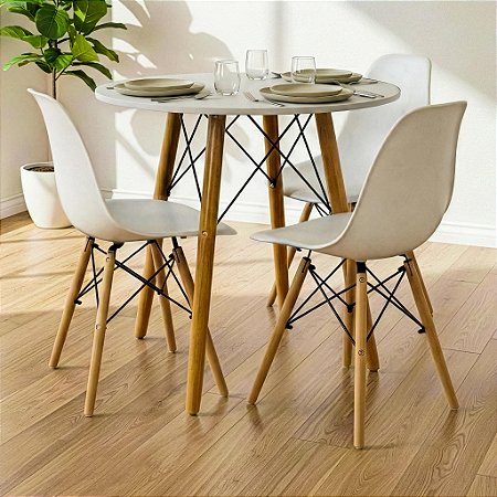 Mesa Redonda Eiffel 70cm Branca com 3 Cadeiras Eiffel Branca