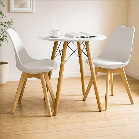 Mesa Redonda Eiffel 70cm Branca com 2 Cadeiras Siena Branca