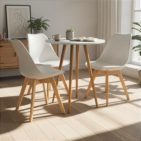 Mesa Redonda Sofia 70cm Branca com 3 Cadeiras Siena Branca