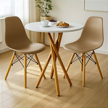 Mesa Redonda Bistrô 70cm Branca com 2 Cadeiras Eiffel Nude