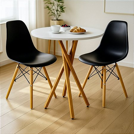Mesa Redonda Bistrô 70cm Branca com 2 Cadeiras Eiffel Preta
